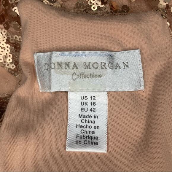 Donna Morgan Collection Ball Gown Size 12 Gold Sequins Patches Slit Back… - Picture 15 of 16